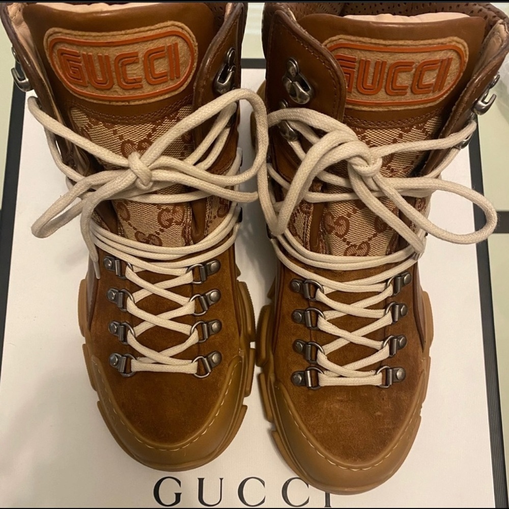 GUCCI FLASHTREK LEATHER BOOTS 100% Authentic MEN /WOMEN : mens 7 so womens 8.5